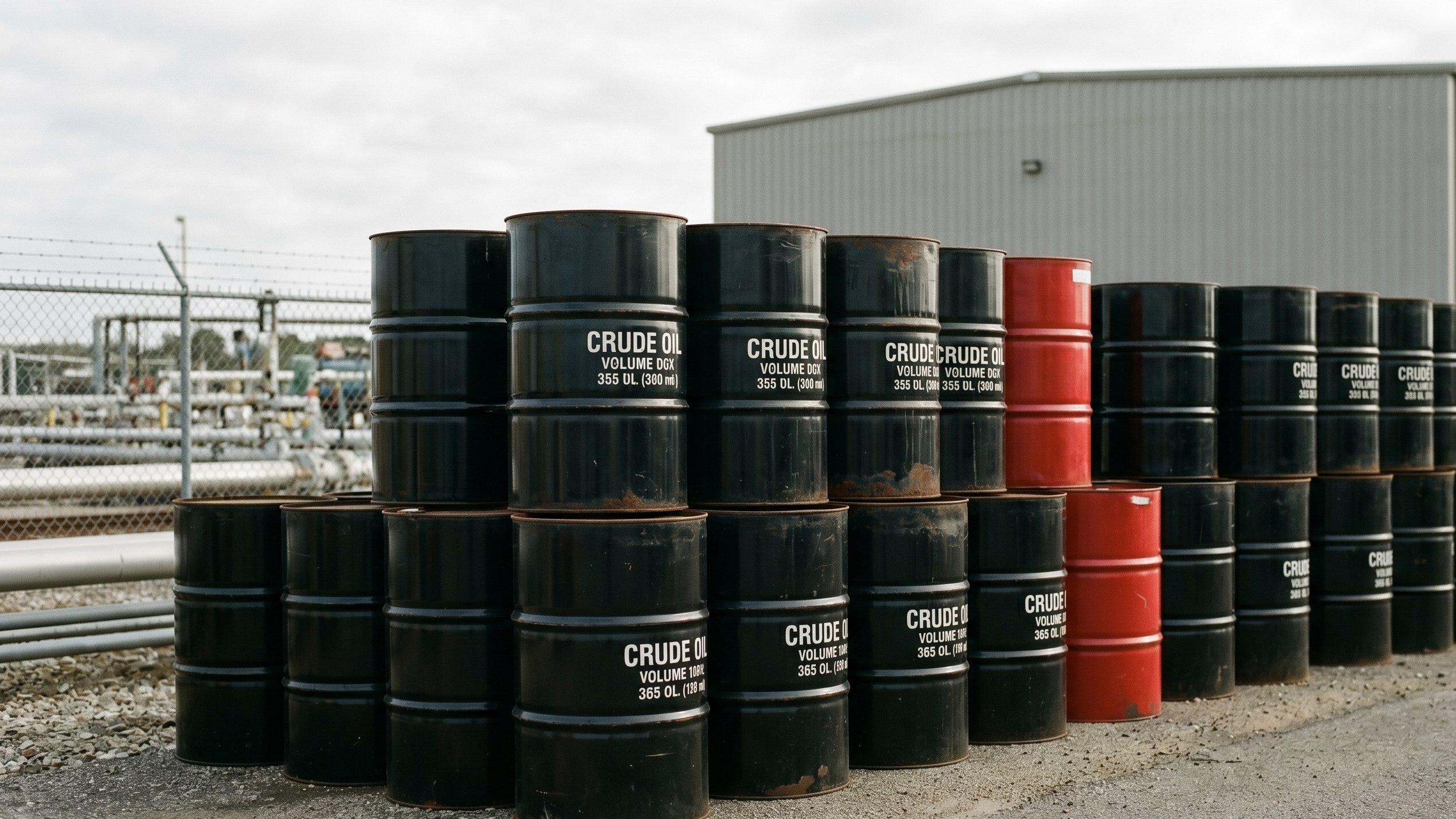 Crude oil drums and petroleum storage yard